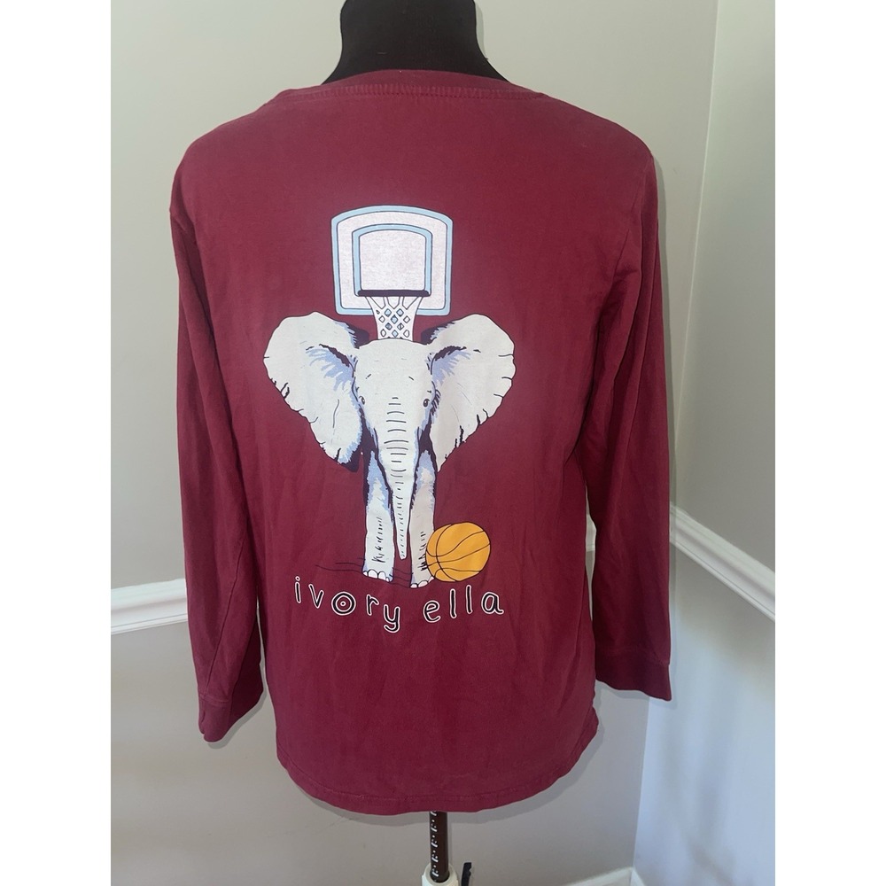 Ivory Ella Basketball T Shirt M Medium Save The Elephants Long Sleeve Crimson